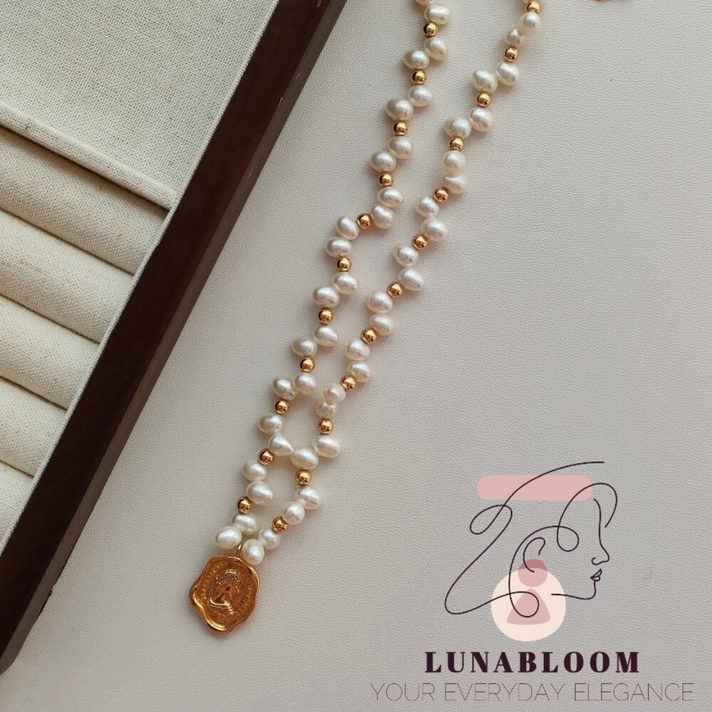 Queen's Emblem Necklace with Natural Freshwater Pearls